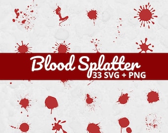 Pacchetto SVG con schizzi di sangue, clipart PNG con sangue che gocciola, schizzi di sangue horror, macchie di sangue di Halloween, SVG per lavoretti a tema crimine, file di taglio per Cricut