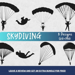 Parachutespringen Svg, SVG-bestanden voor Cricut, Parachutespringen Clipart, Parachutespringen silhouet, Skydiver gesneden bestand, luchtfoto SVG, Instant Download, SVG gesneden bestanden