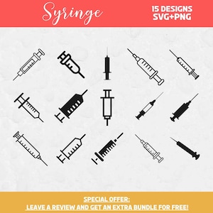 Syringe Svg Bundle, Svg Files for Cricut, Medicine Clipart, Syringe PNG Bundle, Syringe Cut File, Syringe Vector, Hospital SVG, Nurse SVG