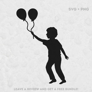 Junge Silhouette SVG, SVG-Dateien für Cricut, Junge mit Ballons SVG geschnitten Datei, Ballon Clipart, Junge Silhouette, Feier, Ballon SVG