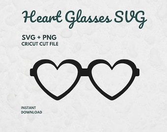 Heart Glasses SVG, Funny Sunglasses Cut File, Retro Glasses Clipart, Cricut SVG, PNG Download