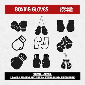 Paquete de guantes de boxeo SVG, archivos SVG para Cricut, guante de boxeo, clipart de boxeo, SVG de boxeo, archivos de corte de guantes de boxeo, PNG de guantes de boxeo