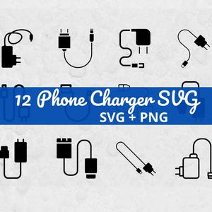 Phone Charger SVG Bundle, Charging Cable SVG Icons, USB Charger Clipart, Phone Cable svg, Technology Icons Cricut Cut Files