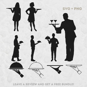 Ober silhouet SVG, SVG-bestanden voor Cricut, ober clipart, ober SVG, serveerster SVG, restaurant SVG, ober gesneden bestand, restaurant clipart