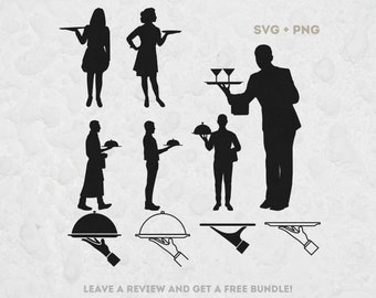 Waiter Silhouette SVG, Svg files for Cricut, Waiter Clipart, Waiter Svg, Waitress Svg, Restaurant SVG, Waiter Cut File, Restaurant Clipart