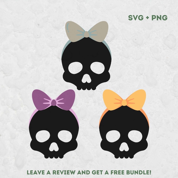 Skull With Hair Bow SVG, Svg Files for Cricut, Halloween Svg, Death Svg, Bones SVG, Skull PNG, Biker Skull, Female Skull with Bow