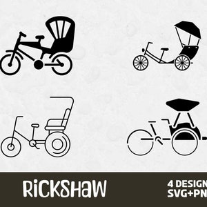 Risciò Svg, file Svg per Cricut, Clipart di trasporto, Clipart di risciò, PNG di risciò, Design di taxi di risciò, Clipart asiatico, File di taglio