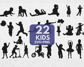 Kids Silhouette SVG Bundle, Children SVG, Playing Kids Clipart, Cricut Cut Files, Birthday Shirt Design, Nursery SVG, Commercial Use