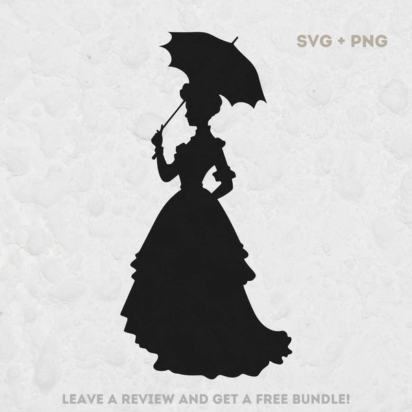 Victorian Silhouette SVG, Svg file for Cricut, Woman Cut File, Victorian Svg, Vintage SVG, Woman Silhouette, Woman with Umbrella, Retro SVG