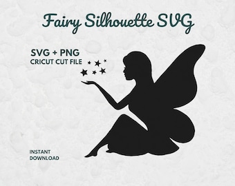 Sylwetka wróżki (SVG), pliki SVG dla Cricut, wróżka w formacie PNG, gwiazda w formacie SVG, fantasy w formacie SVG, dziewczyna z urodzinowym nadrukiem w formacie SVG, clipart wróżki, sylwetka siedzącej wróżki