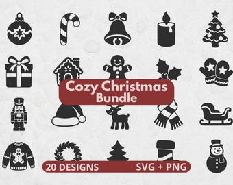 Christmas SVG Bundle, 20 Holiday Cut Files, Christmas Clipart, Holiday PNG