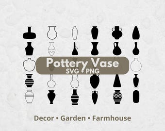 Pottery Vase SVG Bundle, Boho Vase Clipart, Minimalist Home Decor, Neutral Vase SVG, Plant Lover Cut Files for Cricut, Instant Download