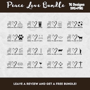 Pacchetto Peace Love SVG PNG, Taglia file, File Svg per Cricut, Citazioni Peace Love, Pacchetto Peace Love, Peace Love SVG, Peace Svg, Amore