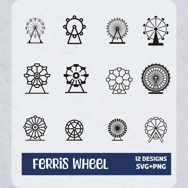 Bundle Svg grande roue, fichiers SVG pour Cricut, aventure SVG, SVG parc à thème, Svg construction, parcs, clipart grande roue, fichiers coupés