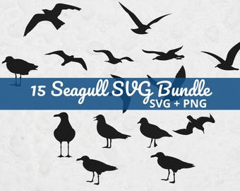 Bundle SVG Mouette, Mouette Silhouette SVG, Clipart oiseau côtier, fichier de coupe Cricut nautique, décoration de maison de plage PNG