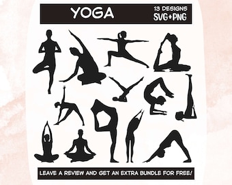 Ensemble de yoga silhouette SVG, lot de yoga pose SVG, svg de méditation, yoga poses SVG, Clipart yoga, fichiers coupe Cricut yoga png