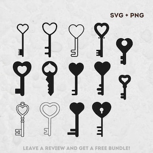 Pacote SVG de chave em formato de coração, arquivos Svg para Cricut, Keys Svg, Key Clipart, Heart Svg, Key Cut File, Love Clipart, Love Design SVG, Love SVG