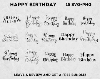 Lot de joyeux anniversaire SVG, svg d'anniversaire, garnitures de gâteau d'anniversaire, carte d'anniversaire SVG, fichiers Svg pour Cricut, fête d'anniversaire, clipart anniversaire