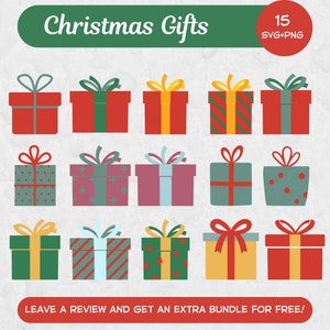 Regalo de Navidad SVG PNG Clipart Bundle, Archivos Svg para Cricut, Regalos de Navidad, Regalo de Navidad SVG, Alegría de Navidad, Tiempo de Navidad, Regalo Png