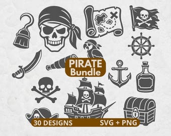 Pirate SVG Bundle, 30 Pirate Designs for Cricut, Skull and Treasure Clipart, Pirate Party