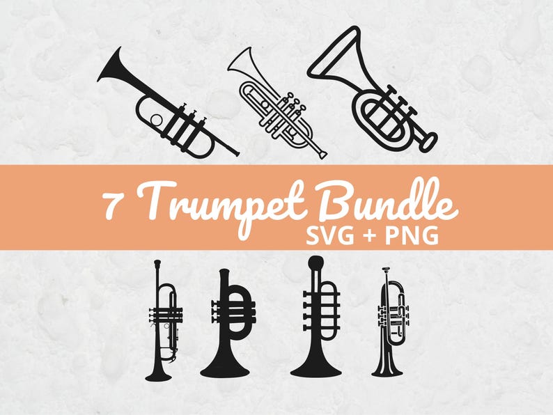 Trumpet SVG Bundle, Trumpet Silhouette SVG for Cricut, Jazz Trumpet PNG ...