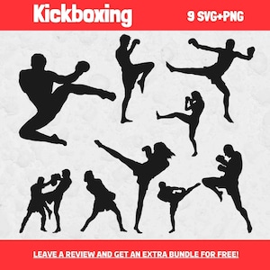 Kickboxing Svg, Archivos SVG para Cricut, Silueta de Kickboxing, Imágenes Prediseñadas de Kickboxing, Artes Marciales Svg, Archivo de corte de Kickboxing, Diseño de Kickboxing
