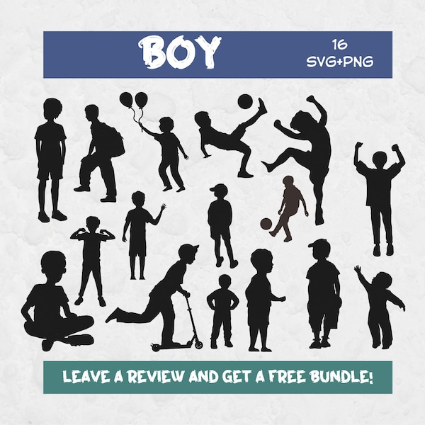 Boy Silhouette Svg, Svg Files for Cricut, Child Silhouette, Boy Silhouette Svg, Kids Clipart, Boy Clipart, Mom of Boys, Playing Children