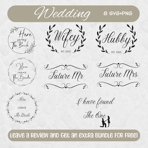 Hochzeit-Svg-Bundle, SVG-Dateien für Cricut, Hochzeit Clipart, Braut svg, Bräutigam svg, Ehemann SVG, Wifey svg, hier kommt die Braut, verheiratet SVG