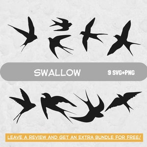 Hirondelle SVG Bundle, Fichiers SVG pour Cricut, Hirondelles SVG, Image clipart hirondelle, Clipart oiseau, Silhouette hirondelle, Oiseau SVG, Fichier coupe hirondelle