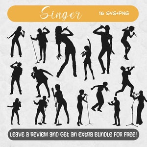 歌手 SVG、Cricut 用 SVG ファイル、歌手のシルエット、音楽 SVG、ボーカリスト SVG、歌手カット ファイル、音楽クリップアート、ロック バンド、女性歌手