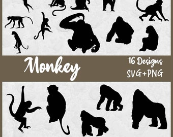 Monkey Svg Bundle, Svg Files for Cricut, Zoo Svg, Safari Svg, Monkey Silhouettes, Monkey Clipart, Ape Svg, Safari Clipart, Jungle SVG