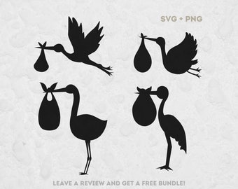 Stork and baby Svg Bundle, Svg Files for Cricut, Stork Silhouette, Children Svg, Kids Clipart, Newborn SVG, Pregnancy Svg, Baby Cut Files