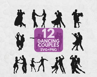 12 Dancing Couples Silhouettes SVG Bundle (Digital Download), Dance Shirts, Dance PNG