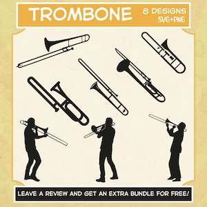 Trombone SVG, SVG Files for Cricut, Trombone Silhouette, Music Svg, Marching Band SVG, Trombone Clipart Image, Marching Band clipart, Jazz