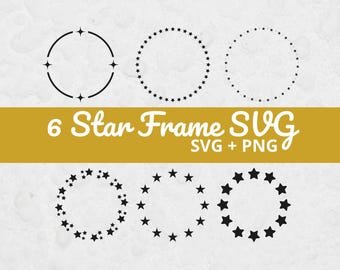 Paquete de archivos SVG de marcos circulares con estrellas, marcos SVG para monogramas para Cricut, archivos de corte para marcos de boda, bordes redondos SVG, diseño de marcos para logotipos, descarga PNG.