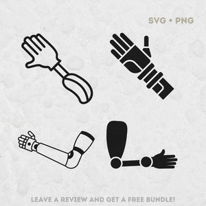 義手 SVG、Cricut 用 SVG ファイル、手足 SVG、身体部位 SVG、腕のクリップアート、ロボット アーム SVG、腕 PNG、義肢 SVG、医療用クリップアート