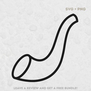 May include: A black and white line drawing of a shofar, a traditional Jewish instrument used for religious ceremonies.