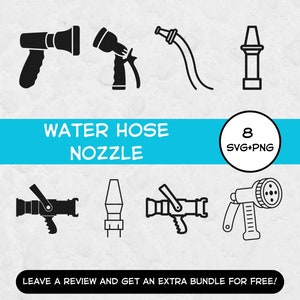 Pacchetto SVG ugello tubo dell'acqua, file Svg per Cricut, PNG acqua, pompiere Svg, clipart acqua, vigili del fuoco Svg, giardino Svg, clipart PNG acqua