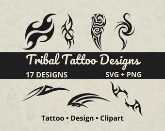 Tribal Tattoo SVG Bundle, Tribal Tattoo Designs, Tattoo Clipart PNG, Tattoo Stencil SVG, Cricut Cut Files, Tribal Vector Set