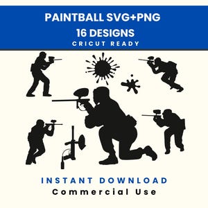 Pacchetto SVG di paintball, silhouette di paintball, file di taglio Cricut, clipart di paintball, schizzi di vernice SVG, sport SVG, uso commerciale