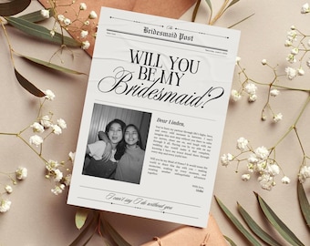 Bridesmaid Proposal, Will You Be My Bridesmaid, Newspaper Bridesmaid Invite, Editable Bridesmaid Newspaper Proposal, Be My Bridesmaid Print