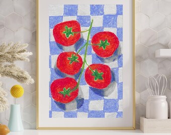 Original painting Abstract Oil Pastel Fruit Still Life Tomatoes on a Vine