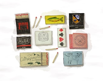 Custom Watercolor Matchbook Print: Retro Memory Keepsake (Digital Download)
