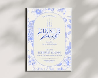 Coquette Dinner Party Invitation Template, Dinner Party Invite, Customizable Invitation, Elegant Invite, Dinner Party Editable Invite