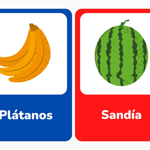 Flash Cards in Spanish, Fruit, Tarjetas didácticas en español, Frutas