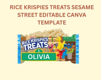 EDITABLE Sesame Street Rice Krispies Treats Template | Printable Party Favor | Digital Download | 2 per Page