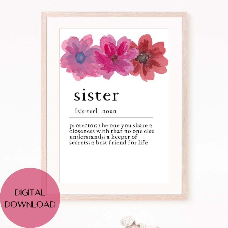 Sister Definition Print Printable Art Instant Download Etsy