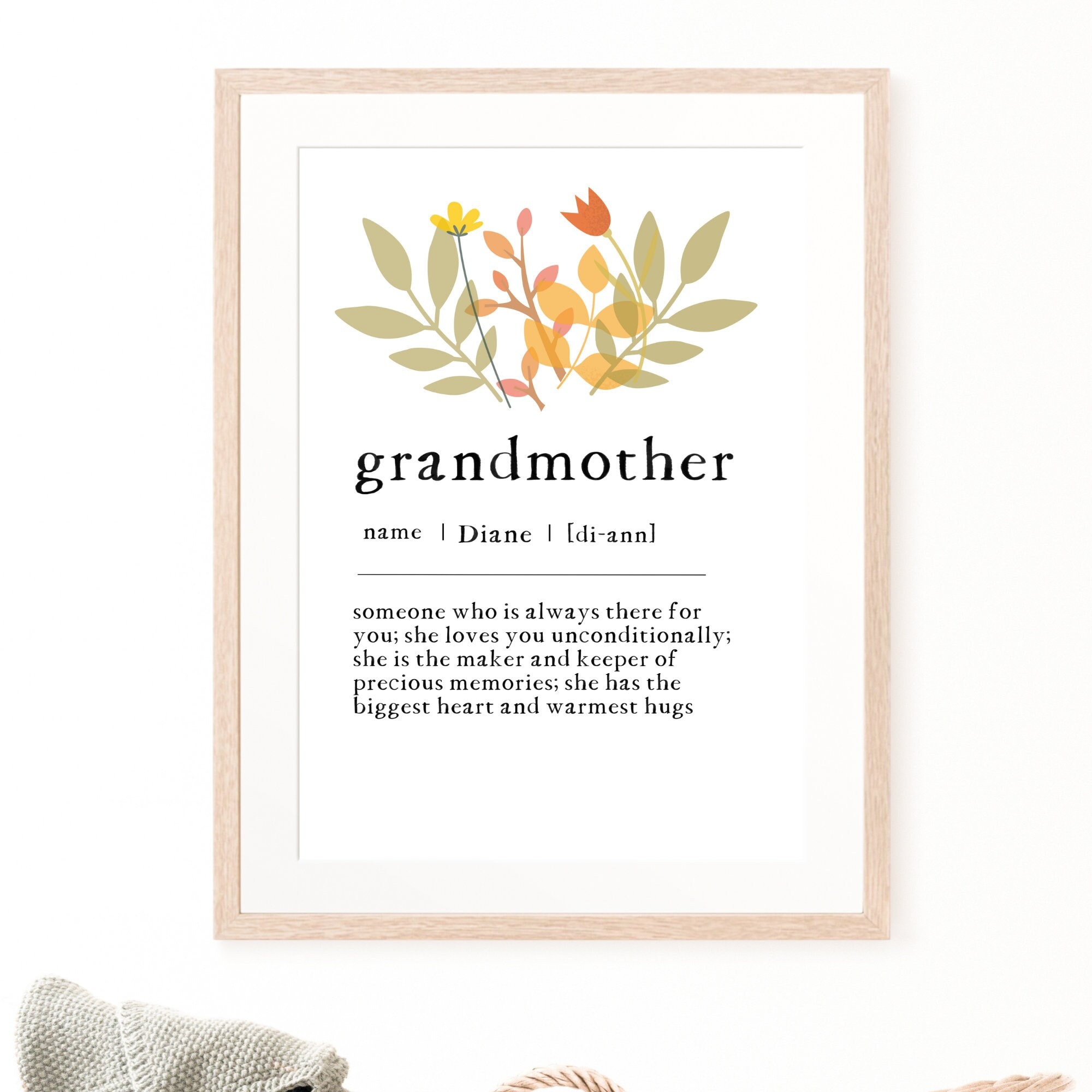 Grandmother Definition, Custom Printable Art, Instant Download, Quote