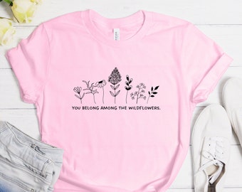 Among the Wildflowers Jersey Short Sleeve Tee, Graphic Tee, Flower Tee, Wildflower Tee