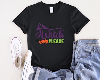 Halloween-tröja Witch Please Tee häxtröja dam-T-shirt rolig Halloween-tröja för Halloween-fest